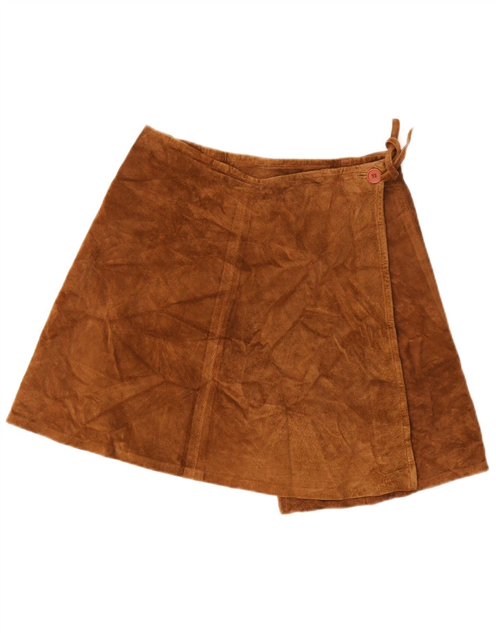 jupe portefeuille en daim femme vintage IT 46 Large W32 Marron