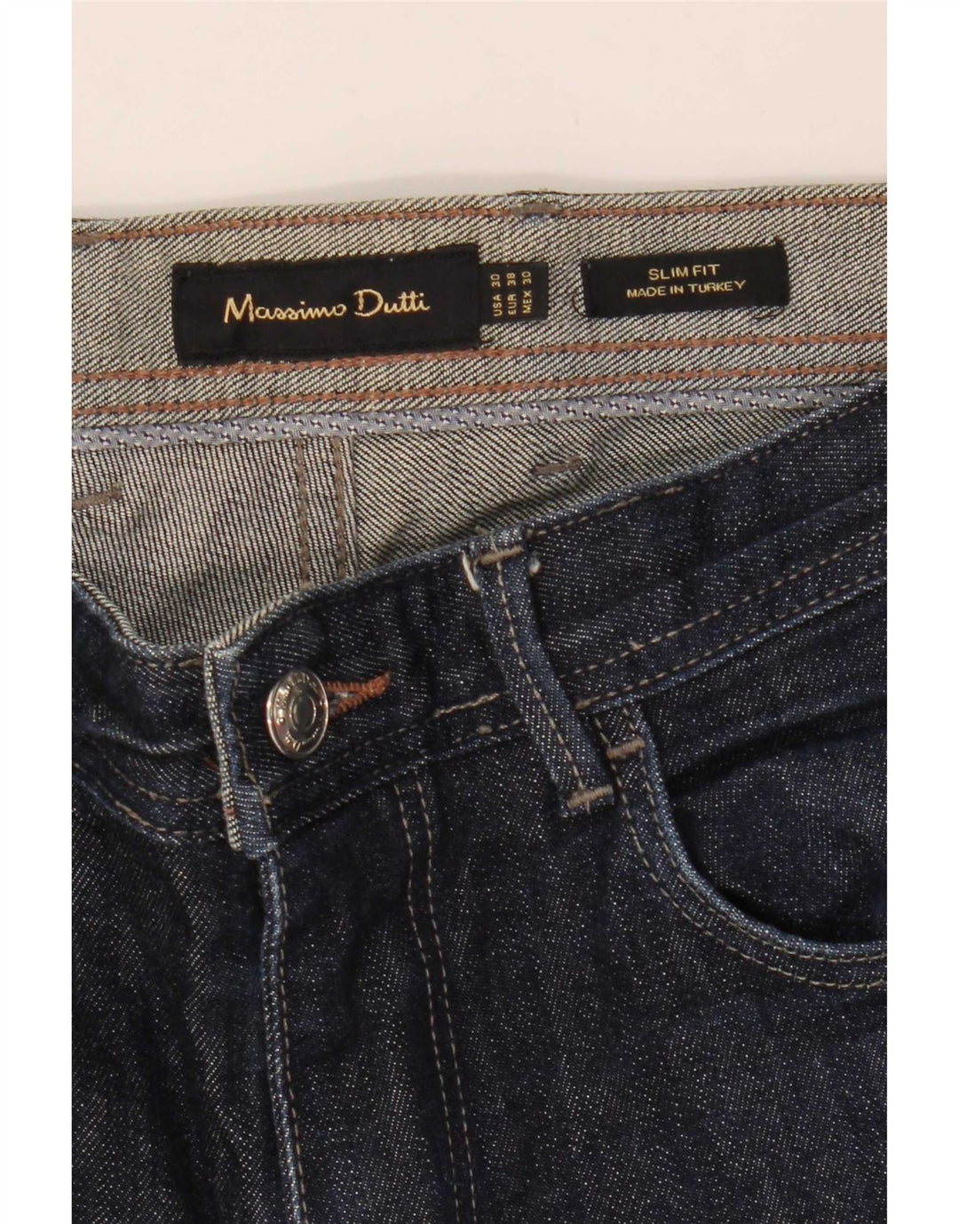 Massimo Dutti Jean slim pour homme EU 38 Small W30 L32 Bleu marine Coton