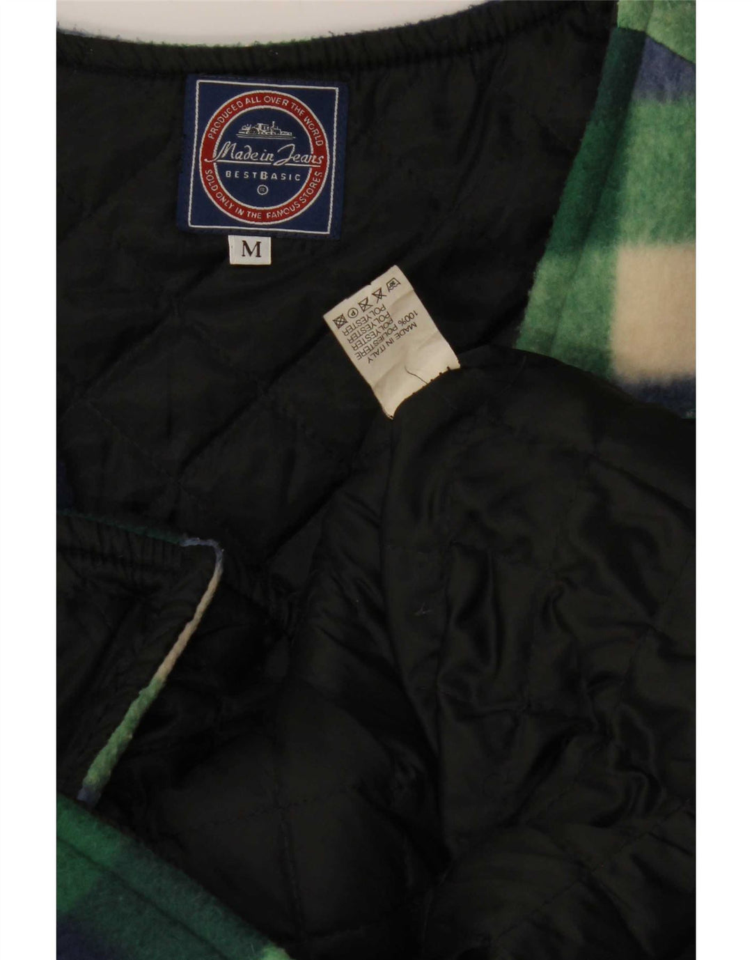 vintage Mens Fleece Gilet UK 38 Moyen Vert Gingham Polyester