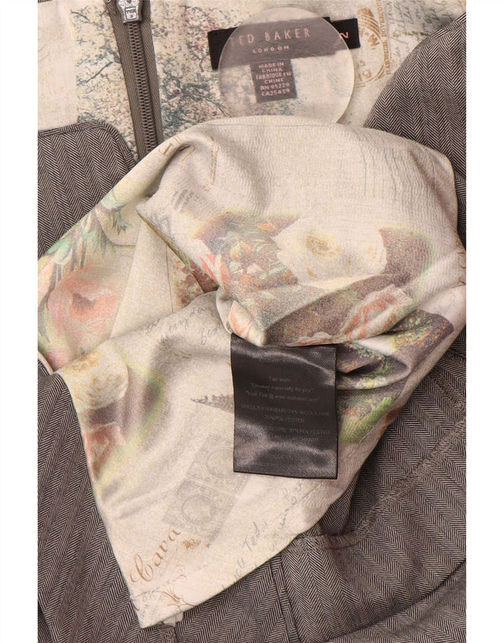 TED BAKER Robe fourreau sans manches pour femme Taille 2 Petit chevron gris