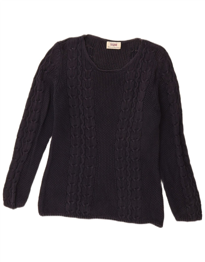 SISLEY Pull col bateau pour femme UK 14 Bleu marine moyen