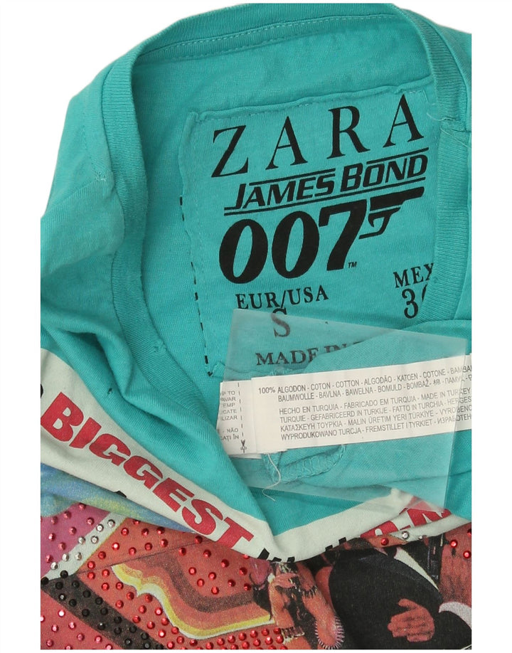 Zara Mens Graphic T-Shirt Top Petit Bleu Coton