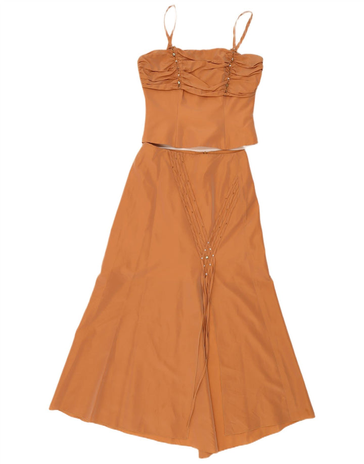 vintage Femme 2 Pièces Jupe Ensemble IT 44 Moyen W28 Acétate Beige