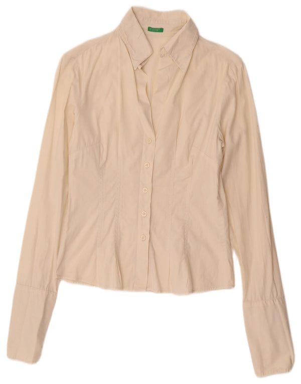 Benetton Chemise Formelle Femme UK 6 XS Coton Blanc Cassé