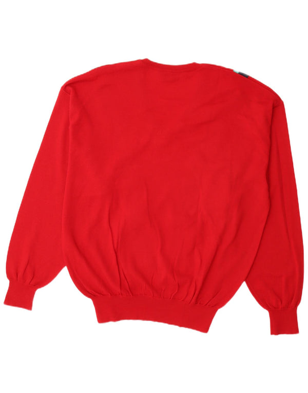DALMINE Mens V-Neck Jumper Sweater IT 54 XL Red Striped Virgin Wool