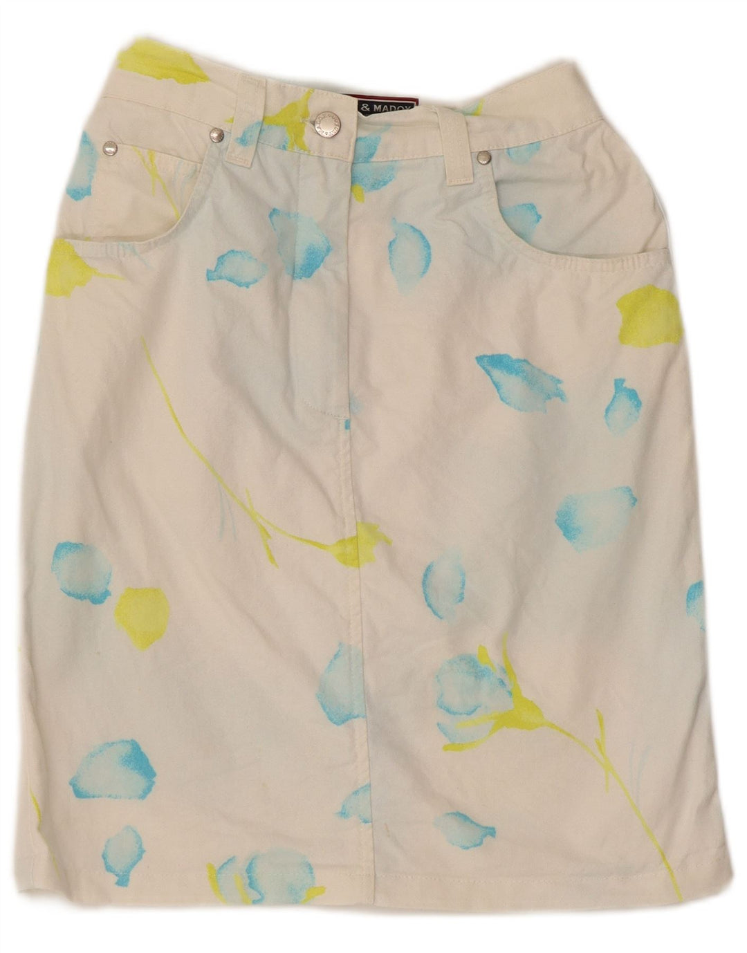 FORT & MADOX Jupe en jean pour femme W26 Petit motif floral blanc cassé