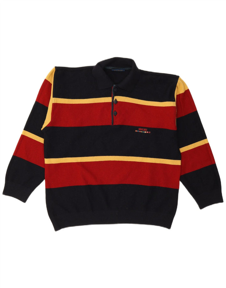 Navigare Pull col polo pour homme en laine rayée multicolore moyen