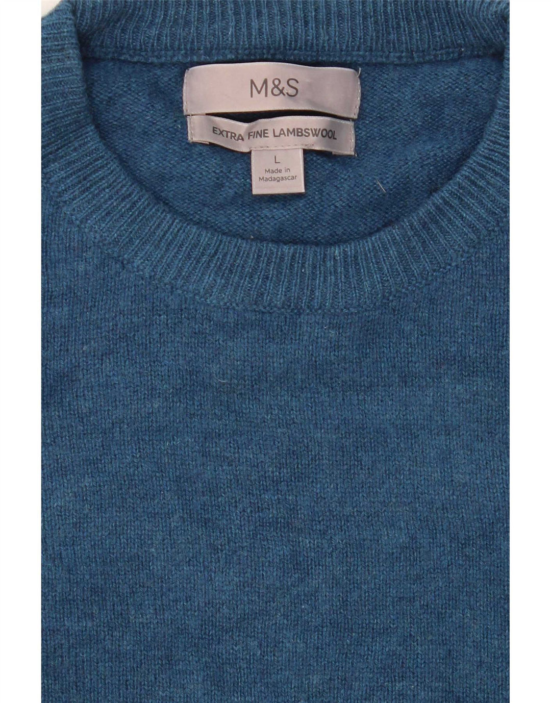 Marks & Spencer Pull à col rond pour homme en laine d'agneau bleue
