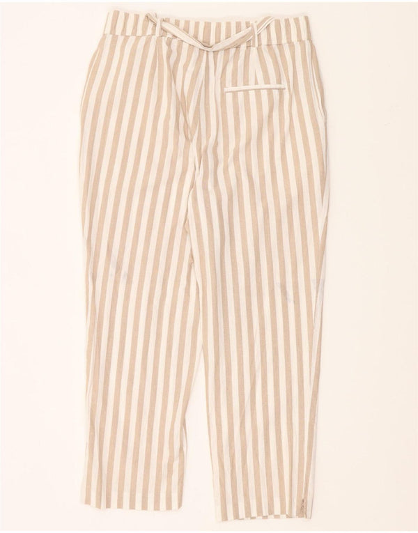 Zara Pantalon court droit pour femme Medium W28 L24 Beige à fines rayures