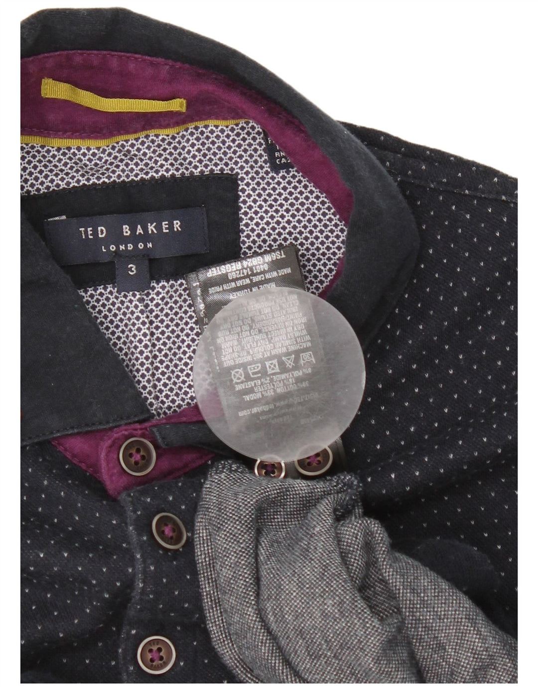 Ted Baker Polo Homme Taille 3 Bleu Marine Moyen Coton Tacheté
