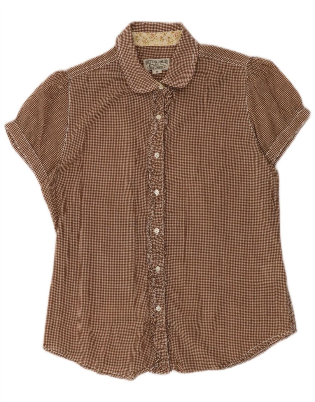 POLO RALPH LAUREN Chemisier à manches courtes pour femme UK 12 Marron moyen