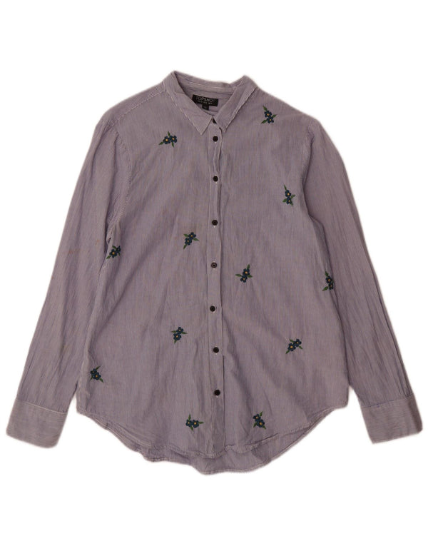 Topshop Chemise Femme UK 10 Petit Coton Bleu à Rayures