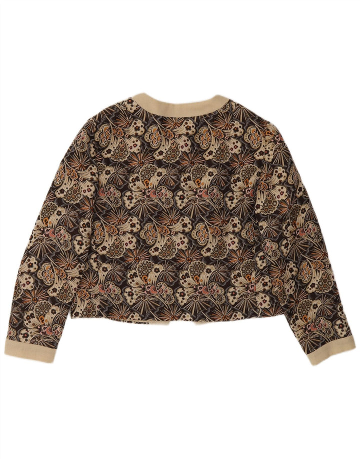 Veste Boléro Femme Vintage UK 14 Medium Brown Floral