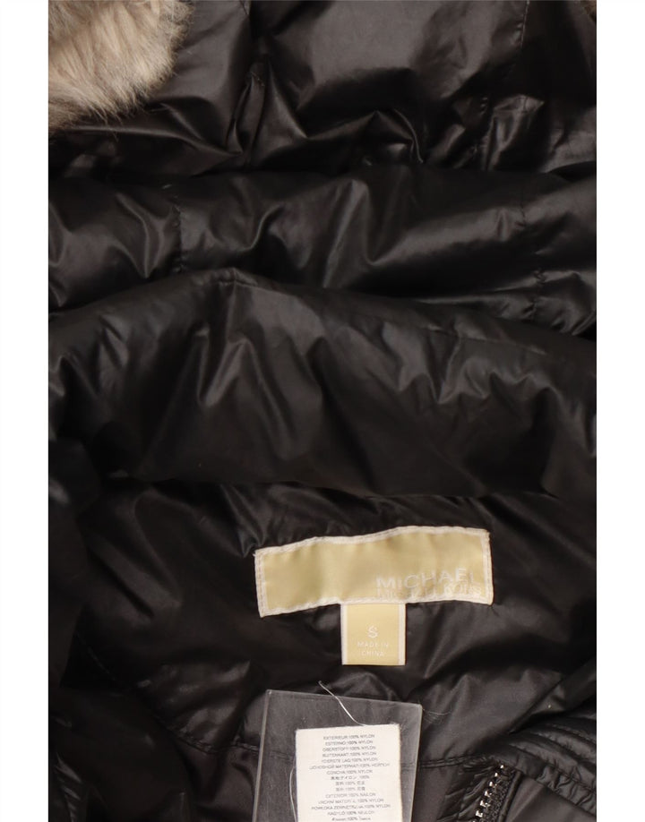 Michael Kors Manteau rembourré à capuche pour femme UK 10 Petit nylon gris