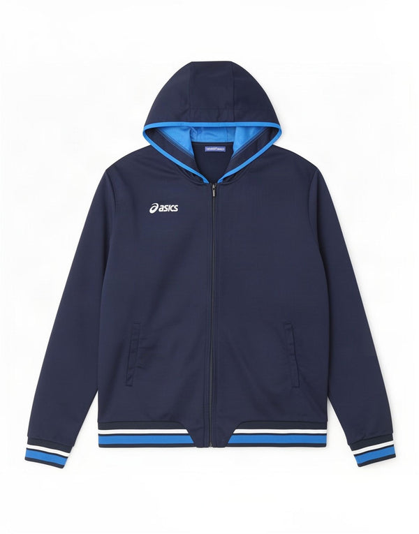 Asics Veste de survêtement à capuche pour homme Large Bleu marine Colourblock