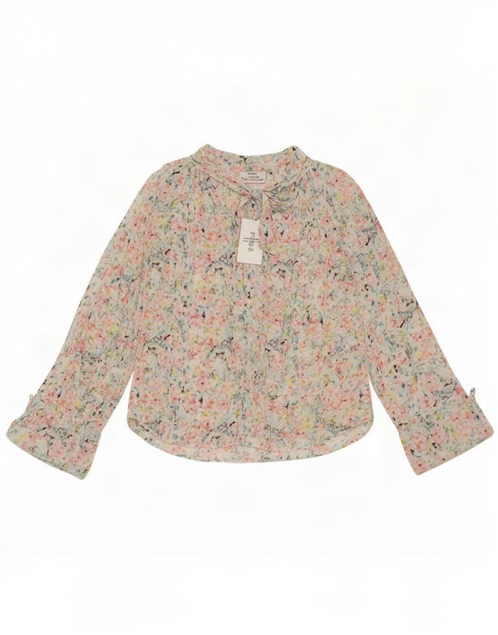 vintage Femmes Front Tie Blouse Top UK 14 Moyen Multicolore Géométrique