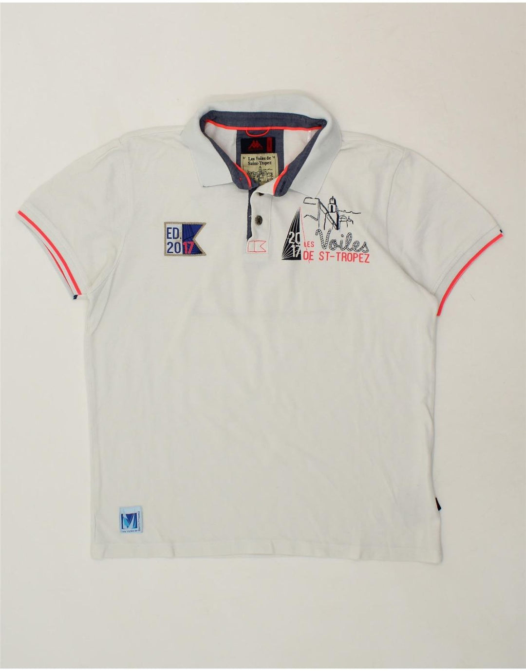 KAPPA Mens Graphic Polo Shirt Large White Cotton Vintage Kappa and Second-Hand Kappa from Messina Hembry 