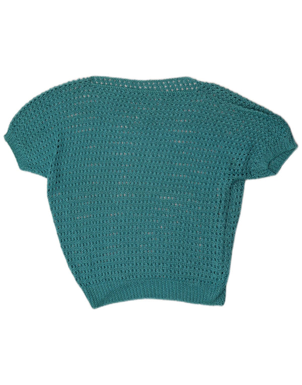 vintage Femmes Manches Courtes Bateau Cou Jumper Pull UK 16 Grand Bleu