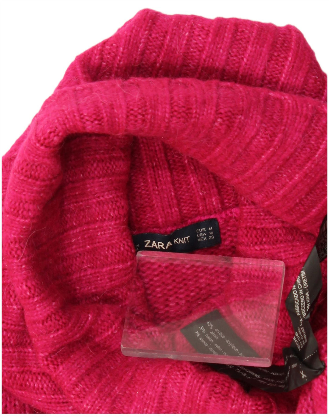 Zara Pull surdimensionné à col roulé pour femme UK 14 Acrylique rose moyen
