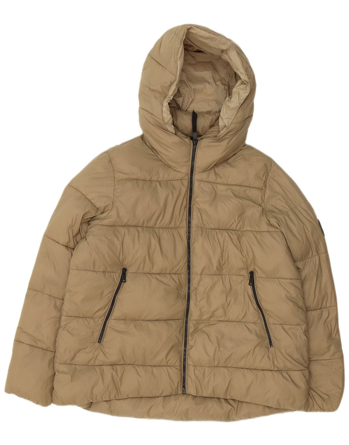 Zara Veste matelassée surdimensionnée à capuche pour femme UK 16 Large Beige Polyester
