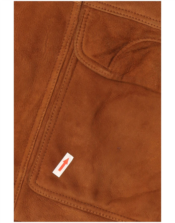 vintage Mens Loose Fit Shearling Jacket IT 46 Petit Cuir Marron
