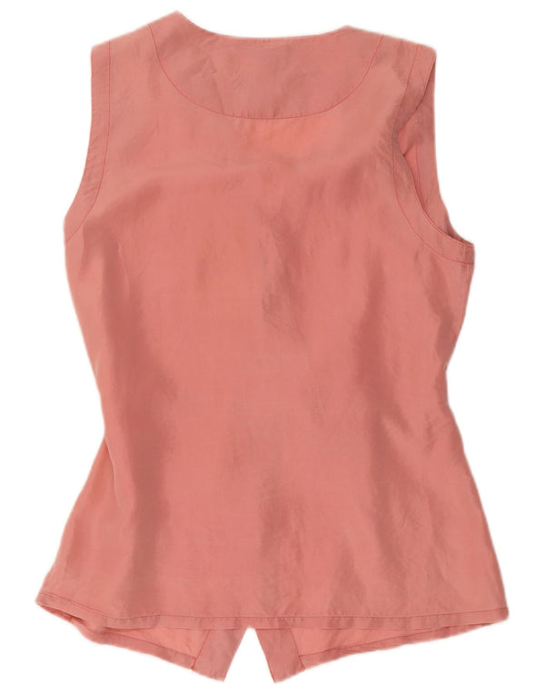 vintage Femme Chemise Sans Manches Blouse UK 14 Grande Soie Rose