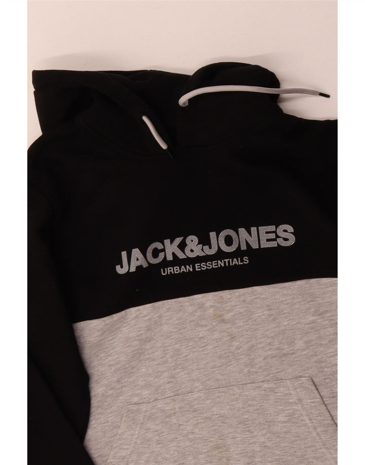 JACK & JONES Pull à capuche graphique pour hommes, petit, en coton color block noir