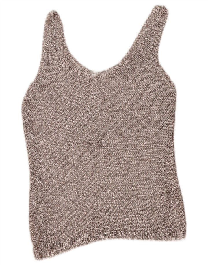 vintage Femmes Crochet Gilet Top UK 12 Moyen Argent