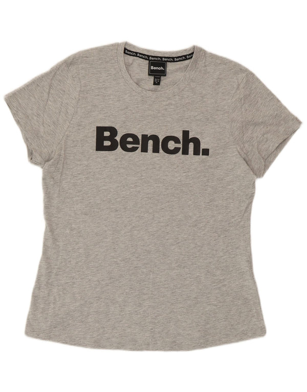 BENCH T-Shirt Graphique Femme UK 16 Grand Coton Chiné Gris