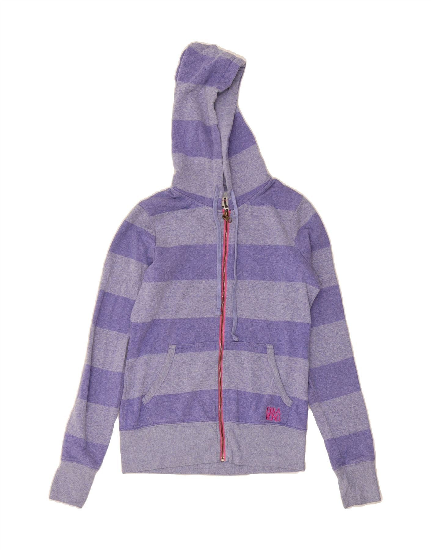 BILLABONG Womens Zip Hoodie Sweater UK 12 Medium Purple Striped Cotton Vintage Billabong and Second-Hand Billabong from Messina Hembry 