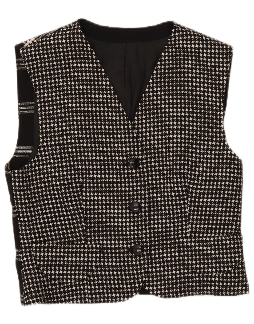 VINTAGE Gilet Femme UK 12 Medium Black Check