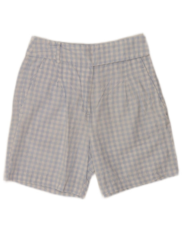 Benetton Short chino taille haute pour femme UK 6 Small W26 Bleu Vichy Coton