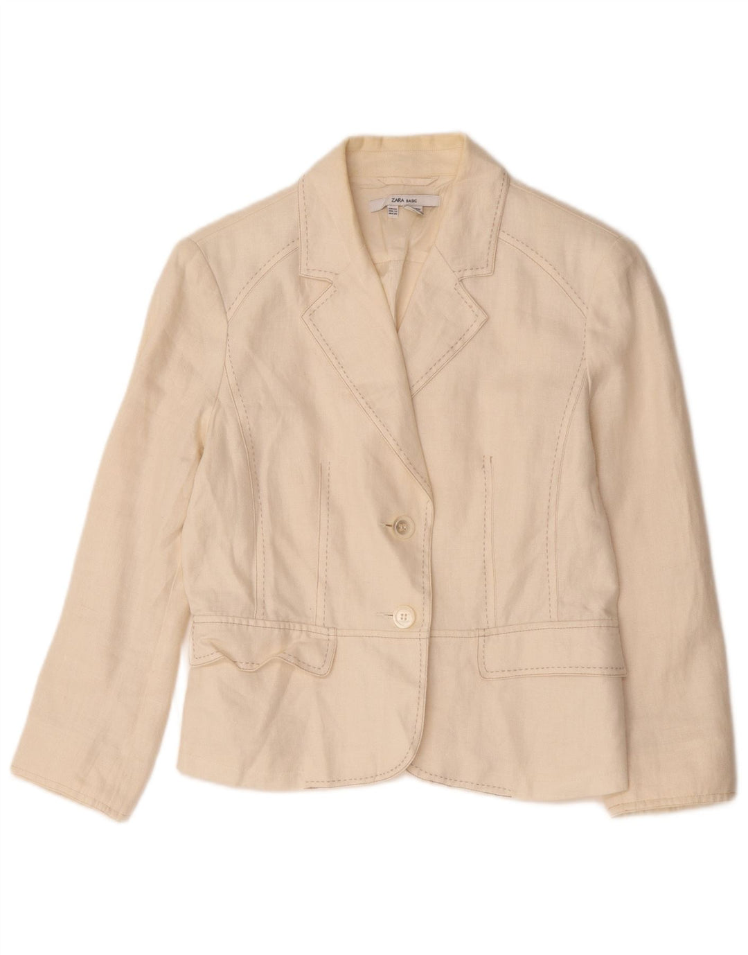 Zara Femme Veste Blazer 2 Boutons EU 44 XL Acétate Blanc Cassé