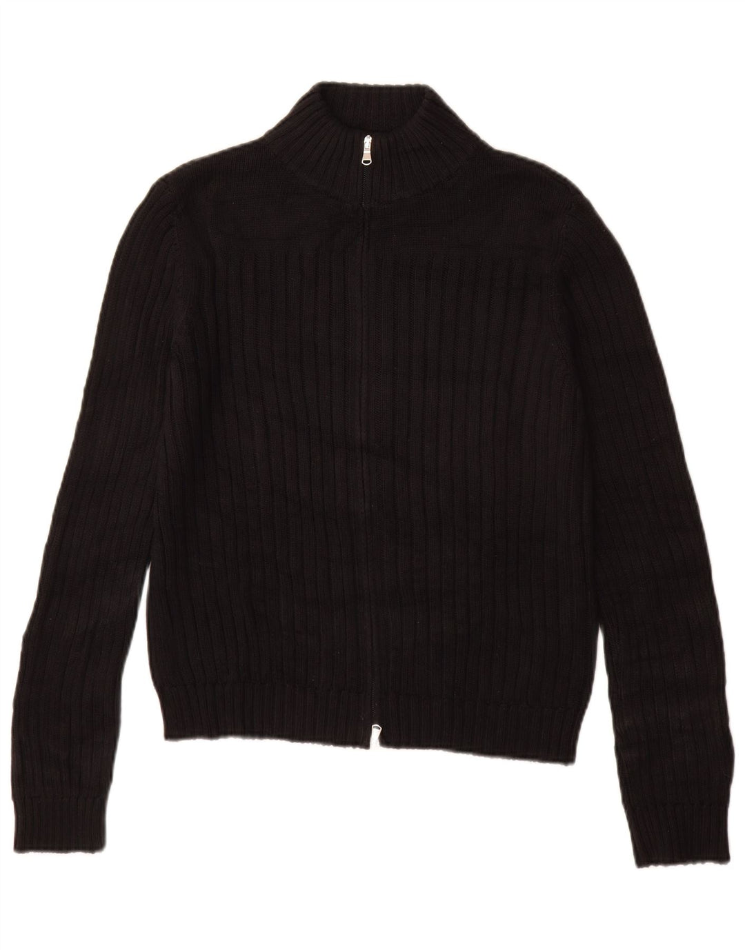 BENETTON Pull Cardigan Femme UK 16 Grand Coton Noir
