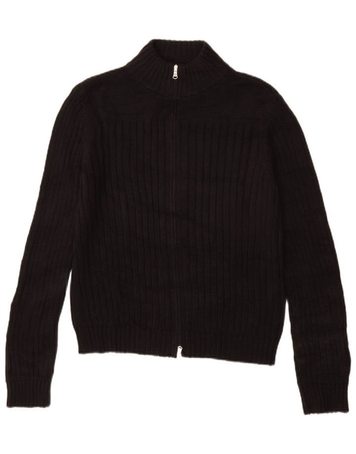 BENETTON Pull Cardigan Femme UK 16 Grand Coton Noir