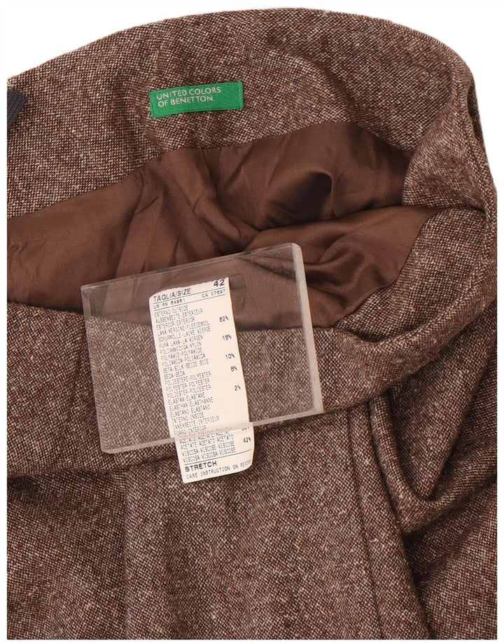 Benetton Femme Mini Jupe Droite IT 42 Medium W28 Laine Mouchetée Marron