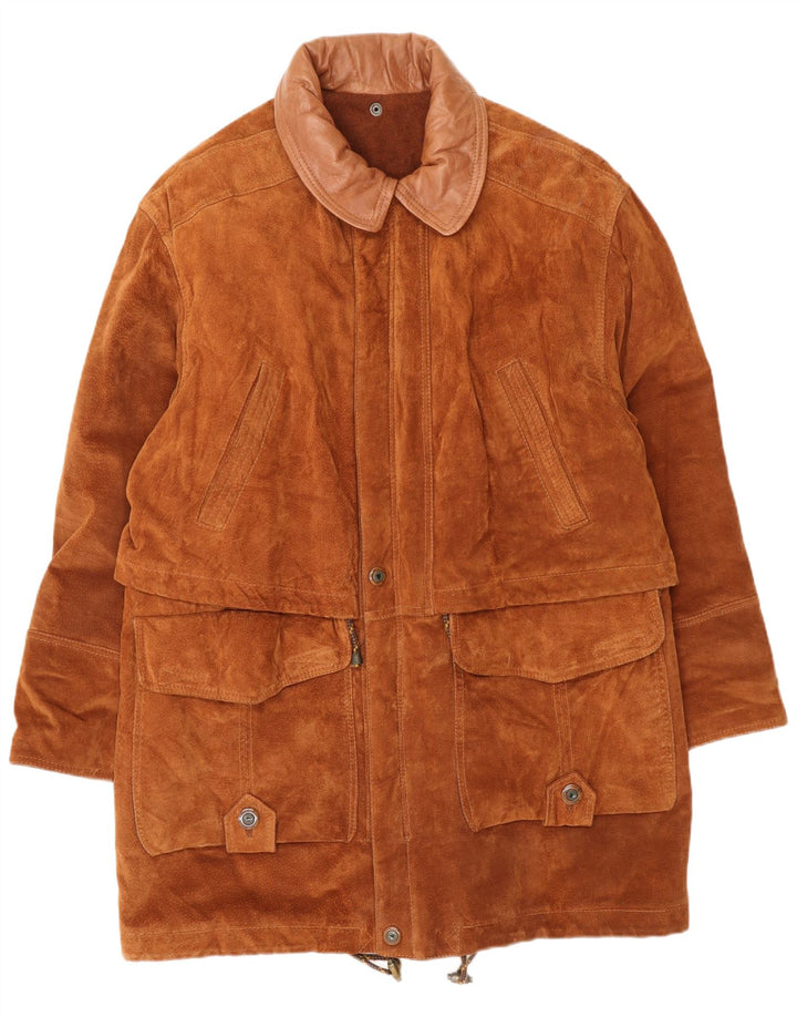 vintage Mens Suede Overcoat IT 48 Cuir Marron Moyen