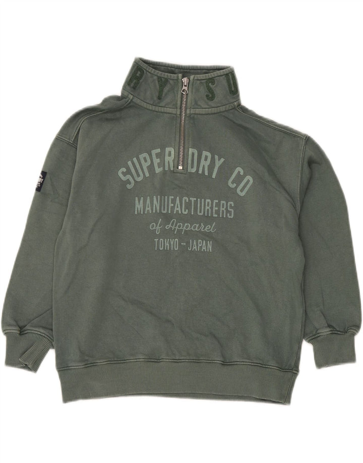 SUPERDRY Sweat-shirt graphique à col zippé pour garçon 7-8 ans Vert Coton