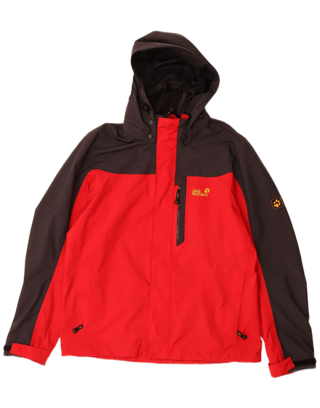 JACK WOLFSKIN Veste de pluie à capuche pour homme UK 40/42 Large Rouge Colourblock