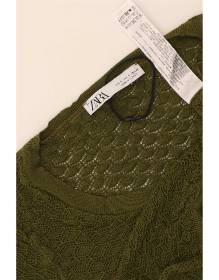 Zara Womens Crop Blouse Top UK 8 Small Kaki Viscose