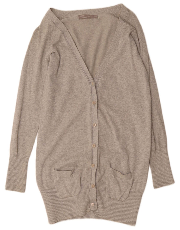 Zara Cardigan long pour femme en coton moucheté gris moyen UK 12