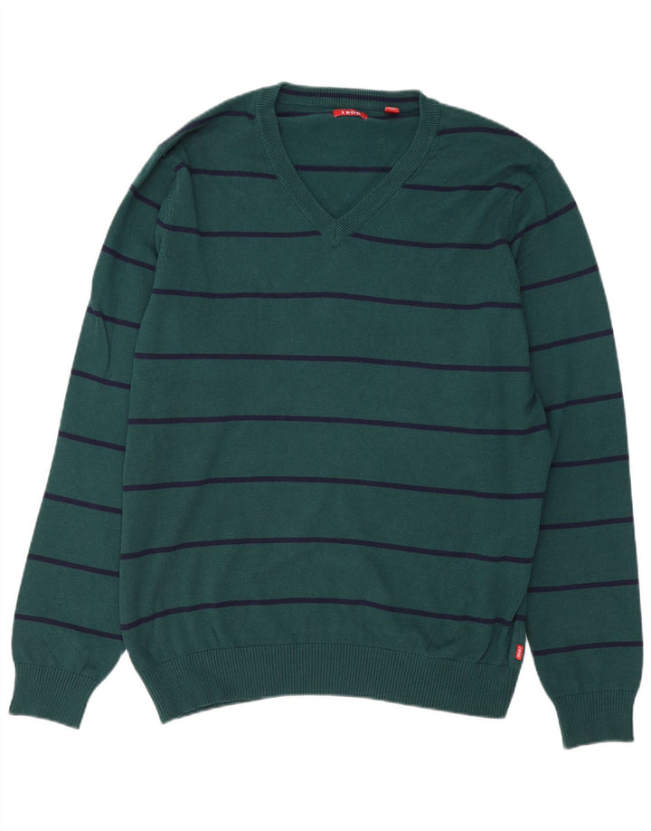 IZOD Pull col V pour homme en coton à rayures vertes