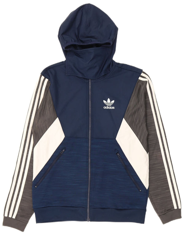 Adidas Mens Zip Hoodie Sweater Small Navy Blue Colourblock Polyester