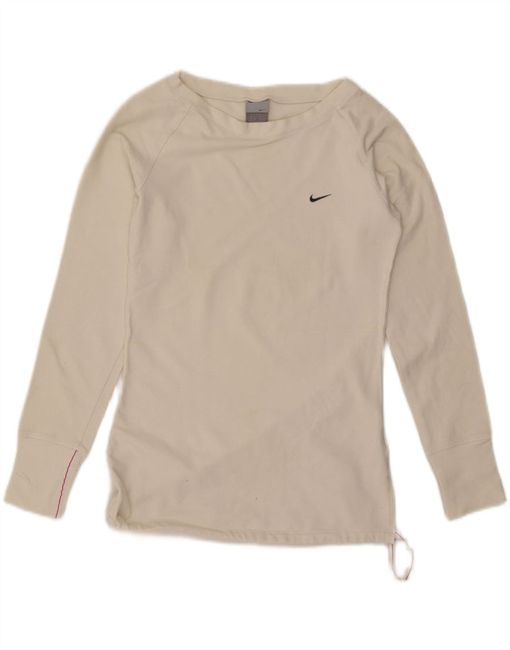 Nike Haut à manches longues pour femme UK 10/12 Coton blanc moyen