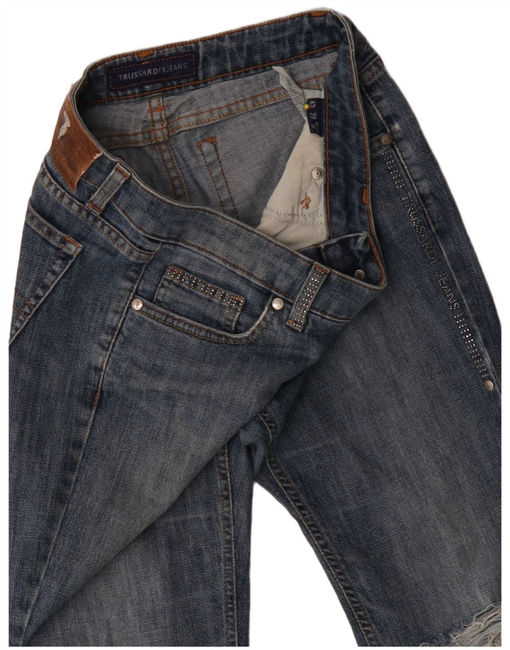 TRUSSARDI Femme Jean Slim Effet Déchiré W27 L33 Bleu Coton