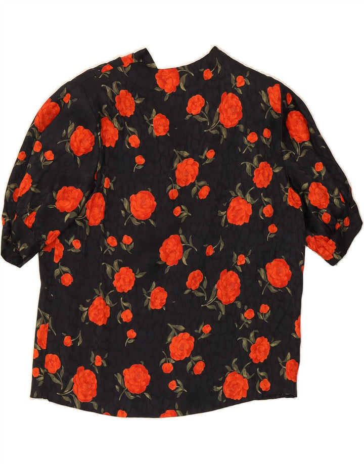VINTAGE Womens Blouse Top UK 14 Large Black Floral Vintage Vintage and Second-Hand Vintage from Messina Hembry 