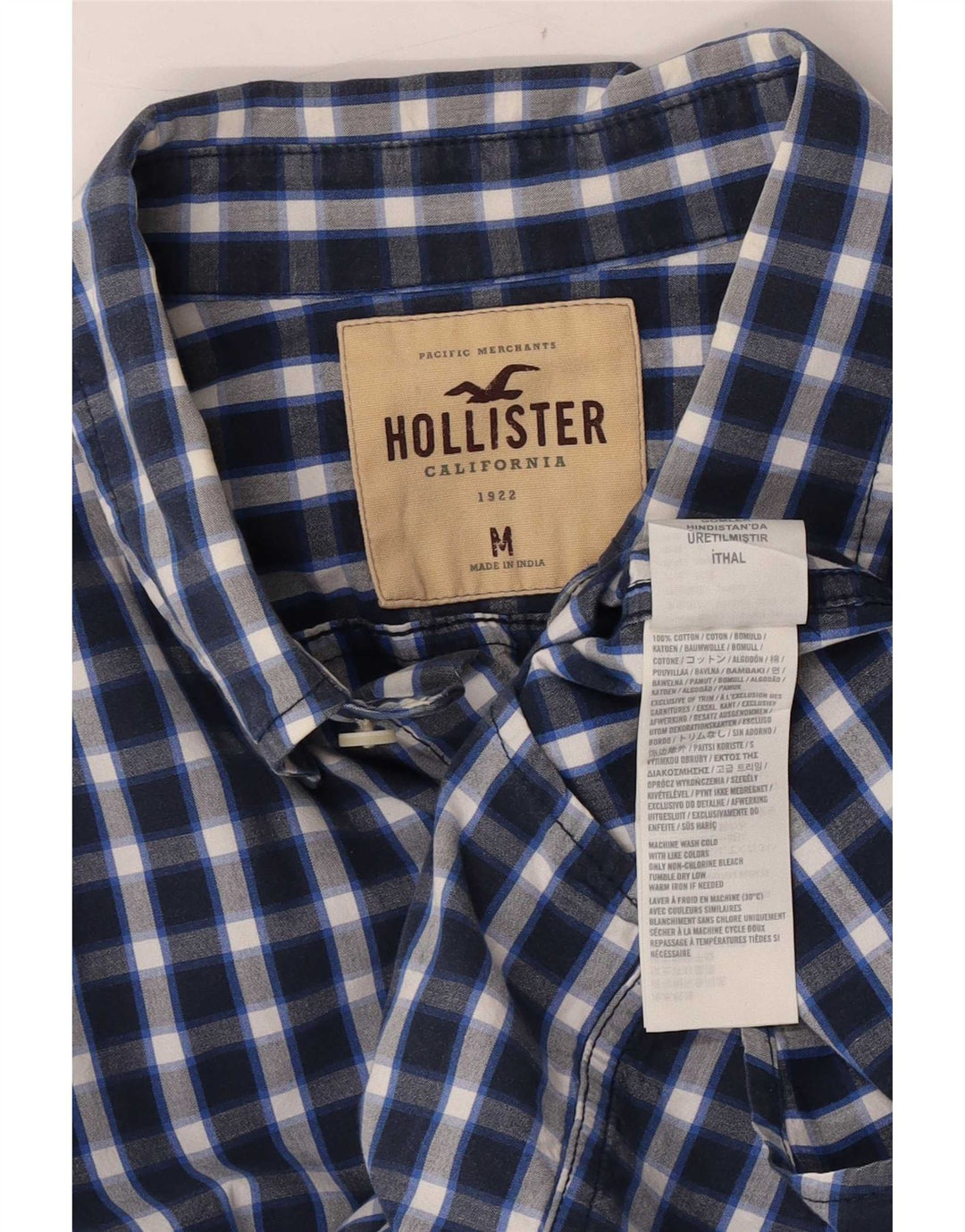 Hollister Chemise Homme Bleu Moyen Vichy Coton