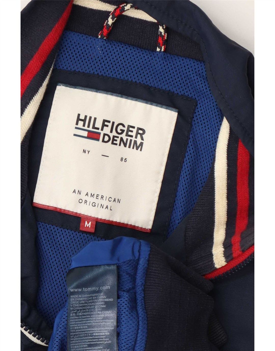 Tommy Hilfiger Veste Bomber Homme UK 38 Medium Bleu Marine Rayé Polyamide