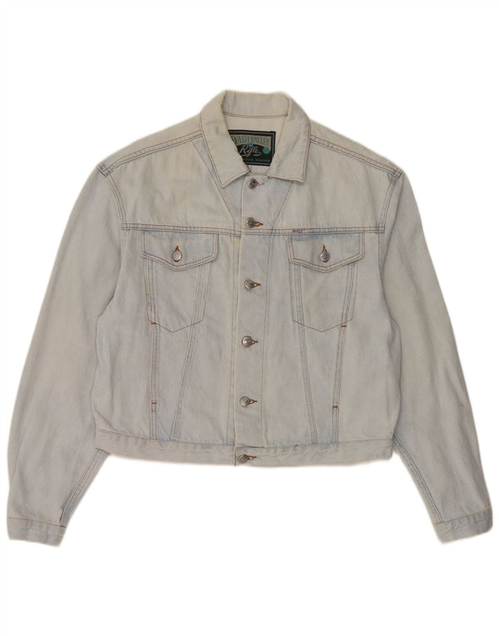 RIFLE Veste en jean surdimensionnée pour femme UK 10 Petit coton bleu