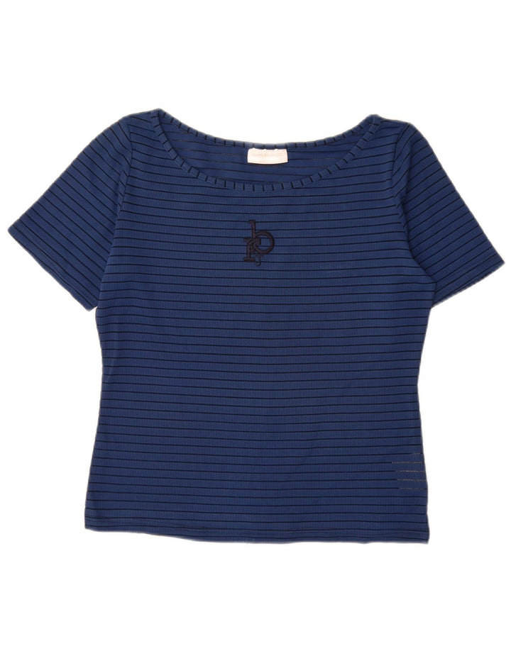 Roccobarocco T-Shirt Graphique Femme Top IT 46 Grand Bleu Rayé Polyester